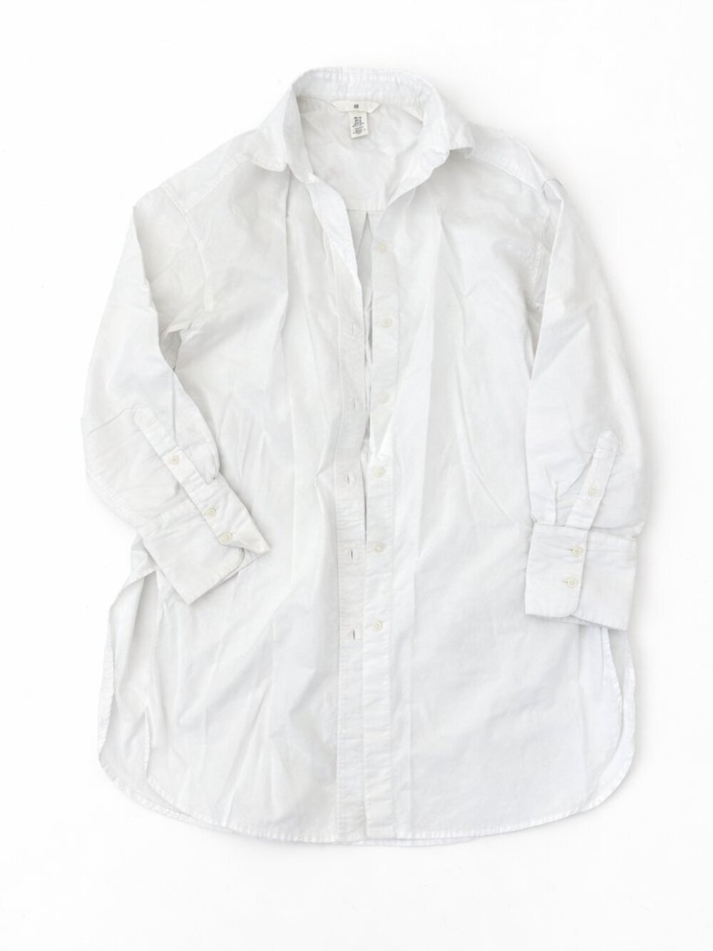 H&M White Shirt Dress XS Cotton Button Down Long Sleeve Collared Mini Dress